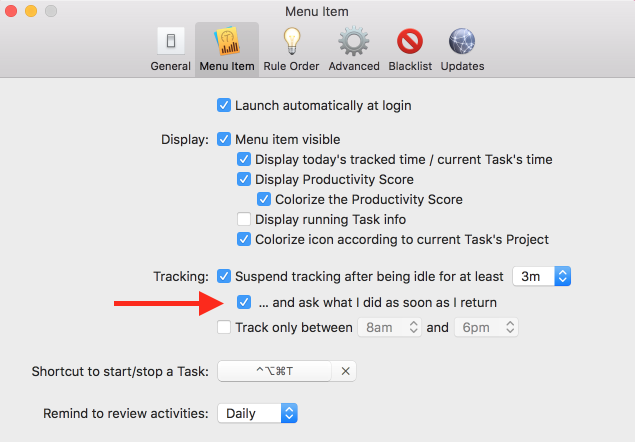 Screenshot of the Timing preferences