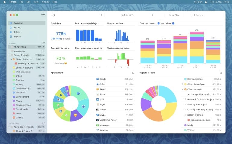 Screenshot of Timing, the best time tracking app for Mac