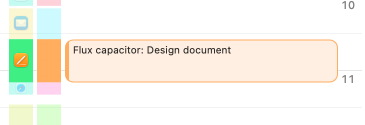 After the ⌥-click, a time entry titled Flux capacitor: Design document covers the same time