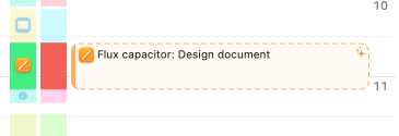 A dashed time entry suggestion on the timeline with the AI summary Flux capacitor: Design document