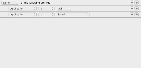 Screenshot of the exclusion preferences demonstrating tracking only Mail and Safari