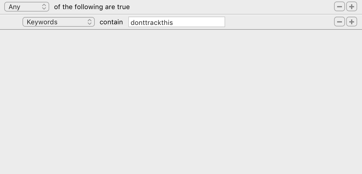 Screenshot of the exclusion preferences demonstrating excluding activities with a specific keyword from being tracked