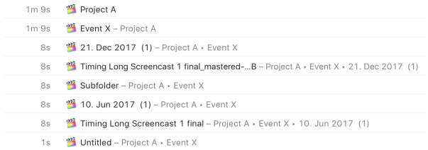 Screenshot demonstrating how Timing tracks time in Apple Final Cut