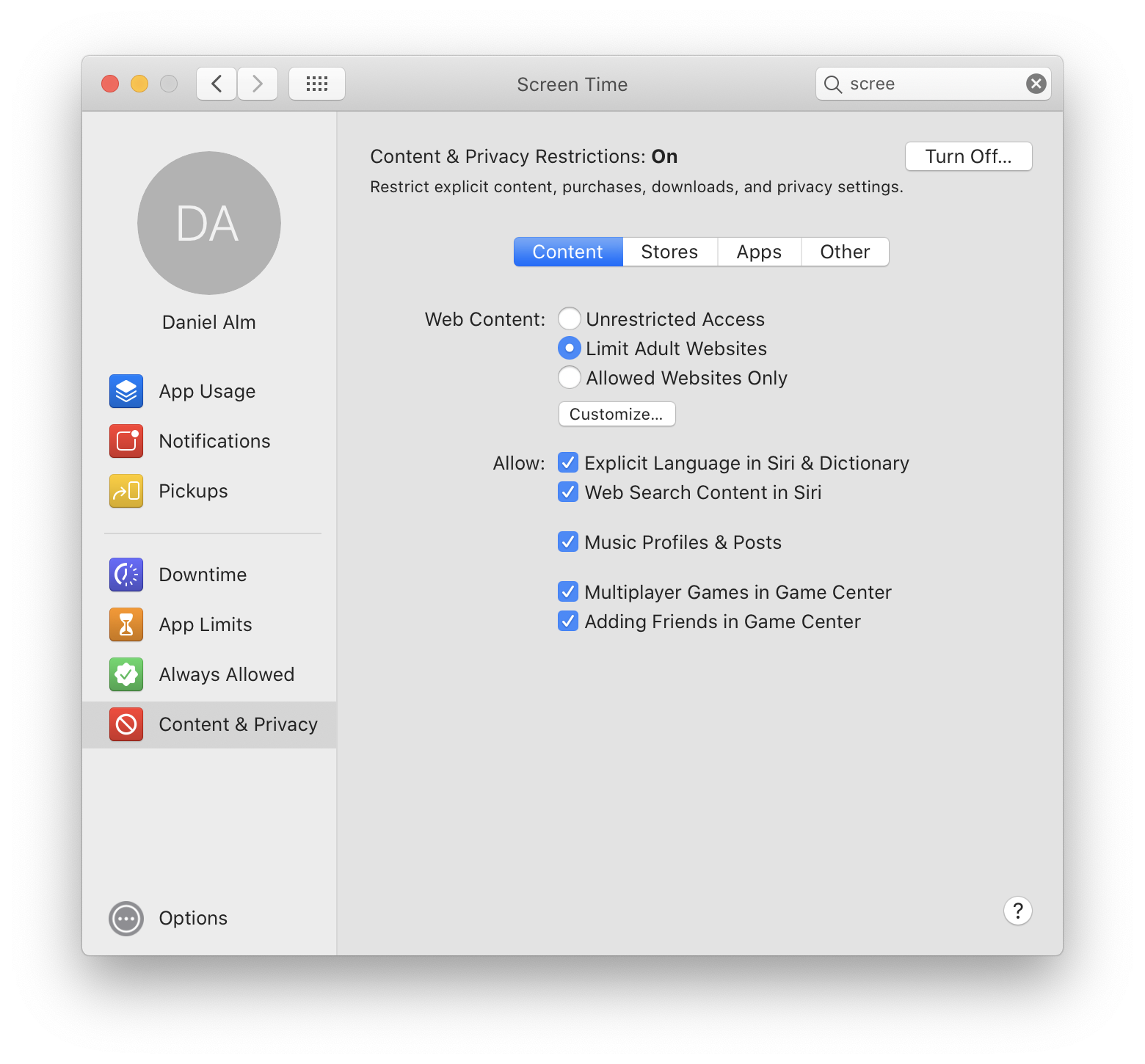 Screen Time for macOS 10.15 - content and privacy