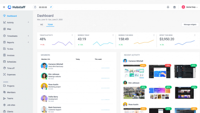 Toggl Alternatives - Hubstaff dashboard