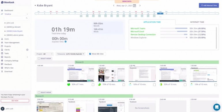 Monitask dashboard