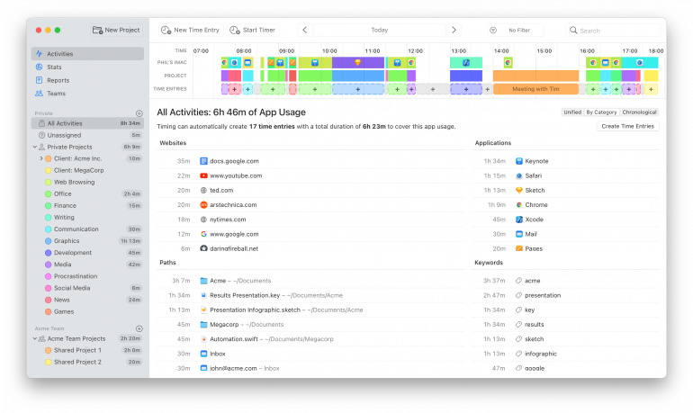 timing time tracking feature