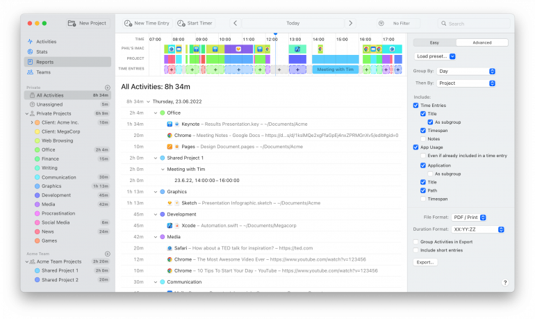 timing deep level data and accurate timesheets