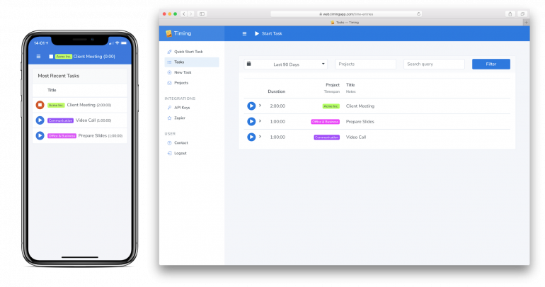 timing web app for time tracking