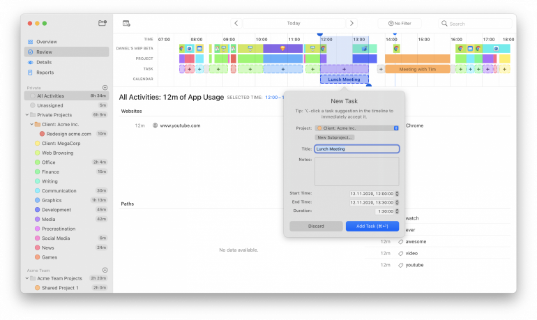 timing manual time tracking