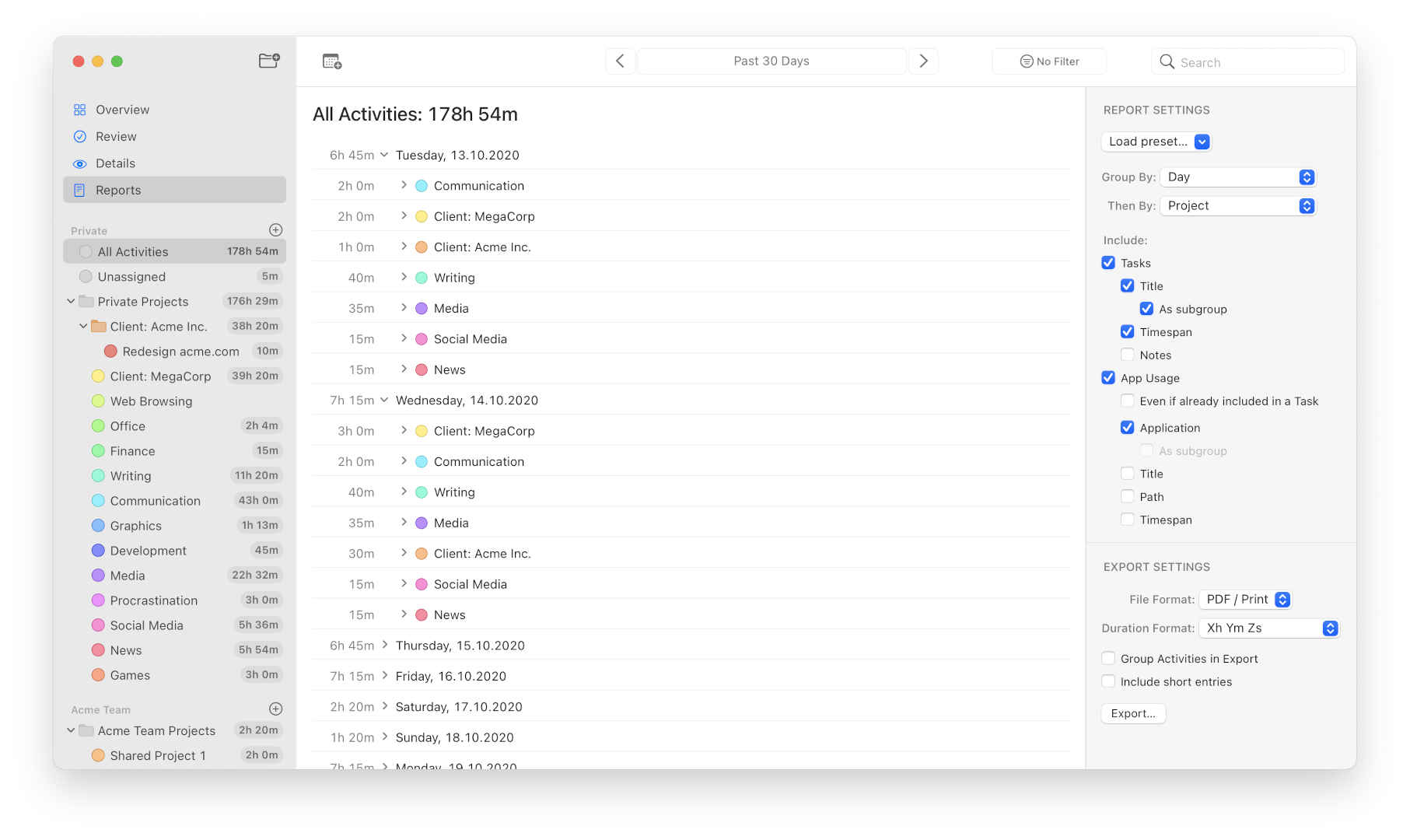 Team time tracking app