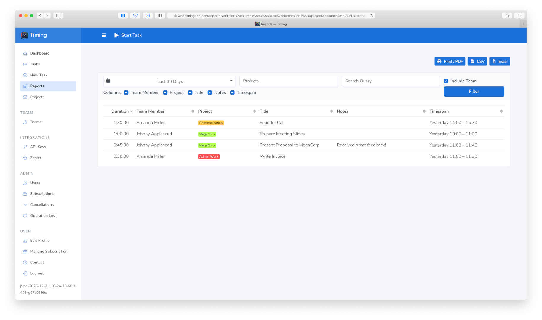 Team time tracking app