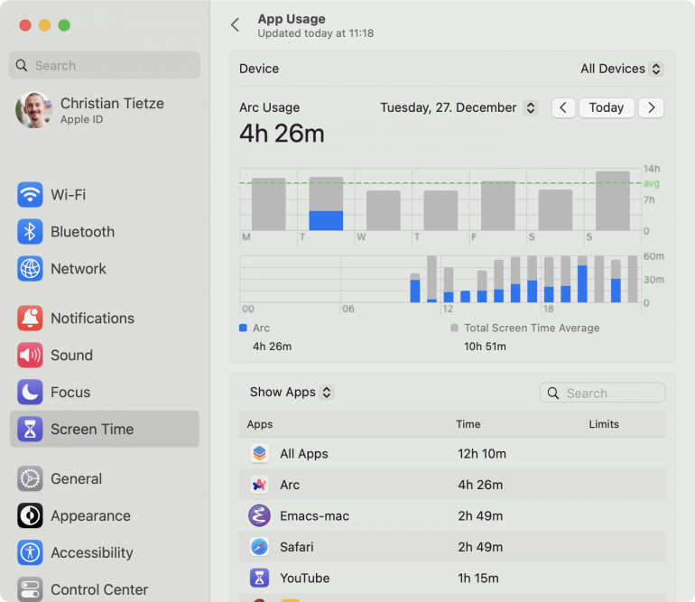 Screenshot von Screen Time in den Mac-Systemeinstellungen