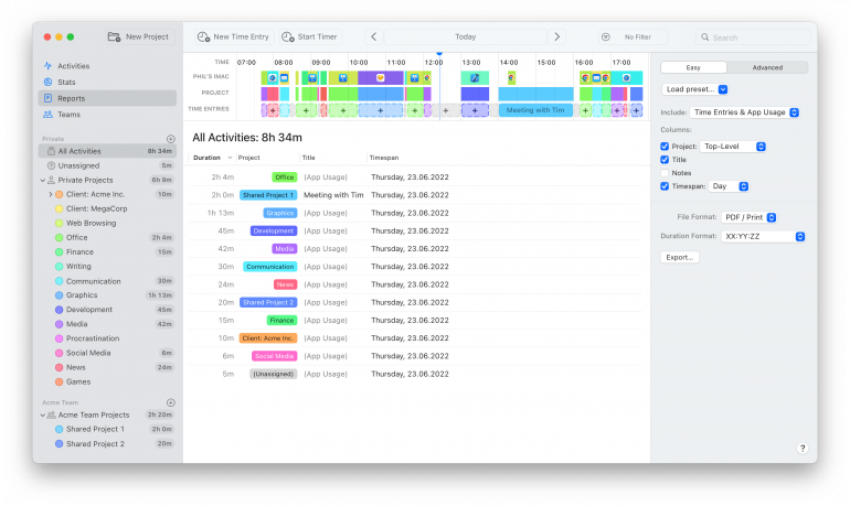 Automatic Time Tracking for Individuals and Team Projects 