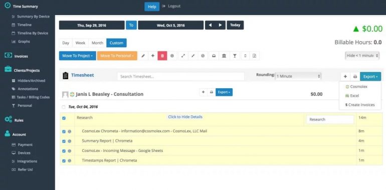 Chrometa time tracking