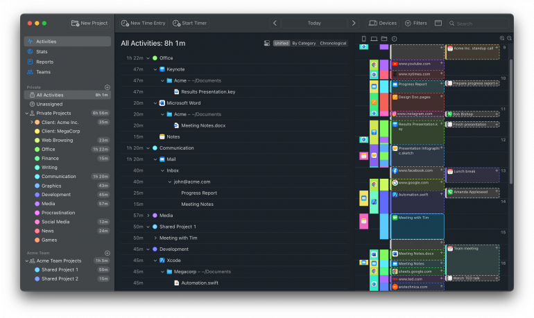 Developer time tracking AI summaries dark mode