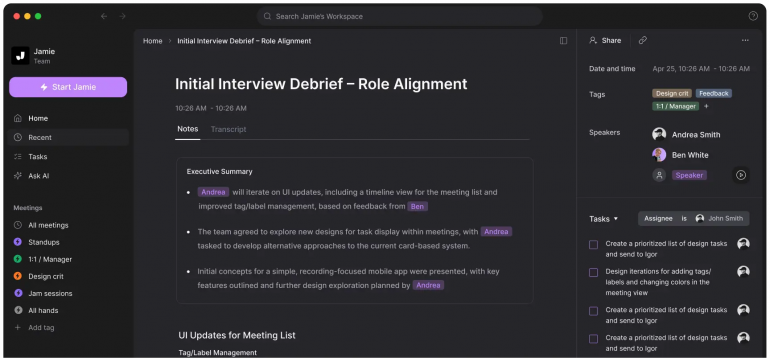 Jamie AI meeting note taker