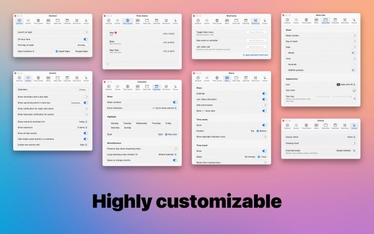 Dato menu bar calendar with time zones