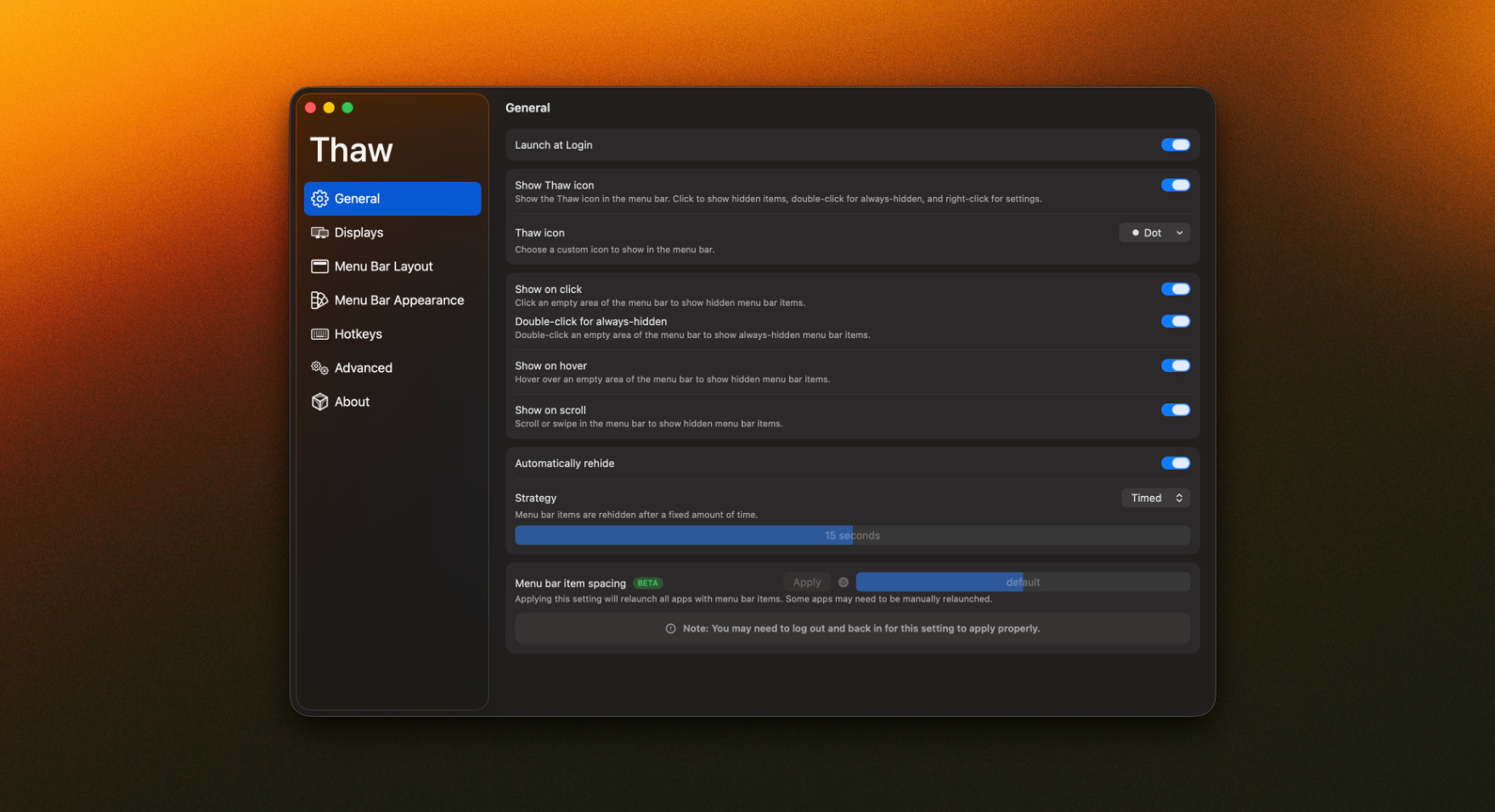 Thaw menu bar app