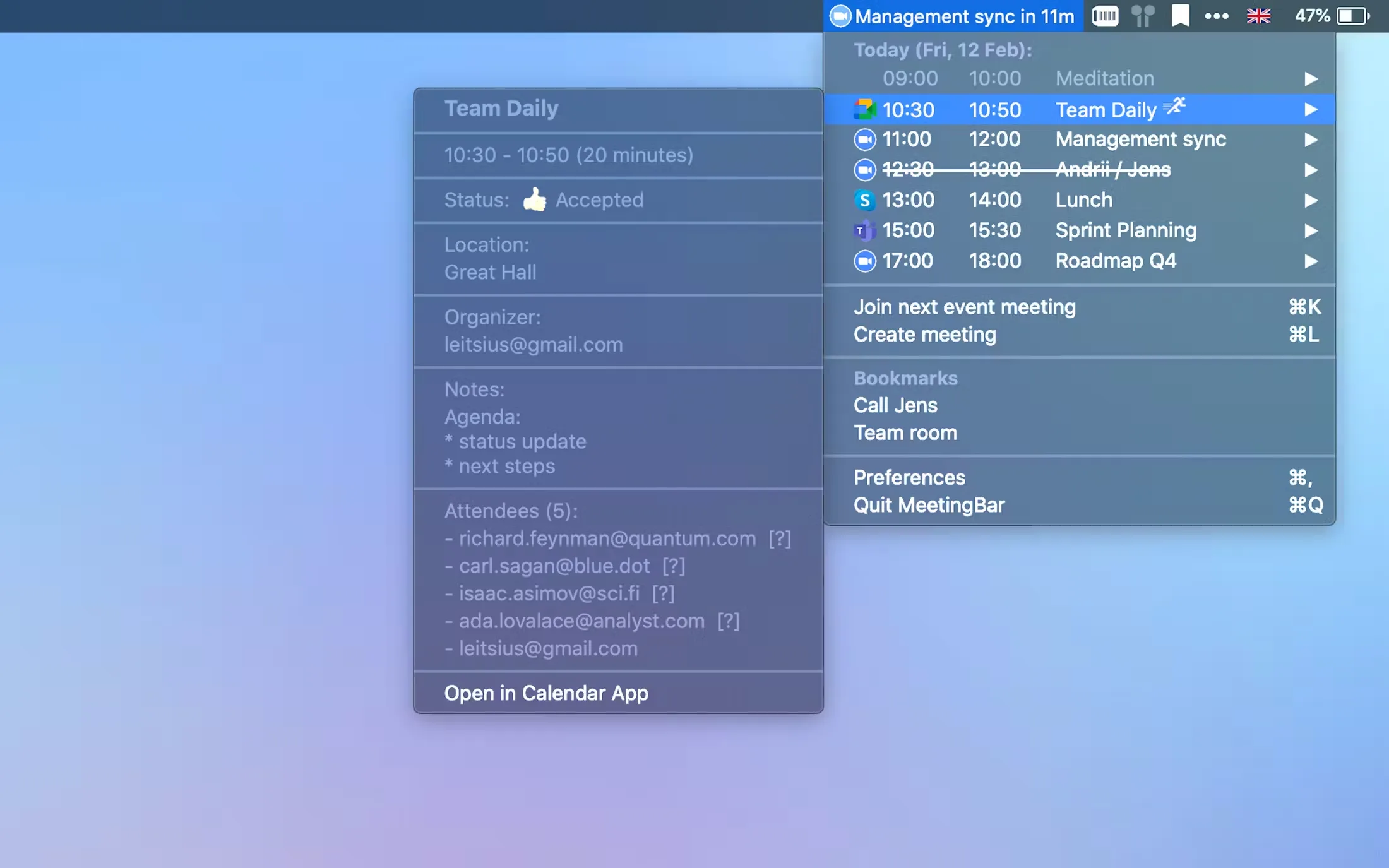 MeetingBar menu bar app
