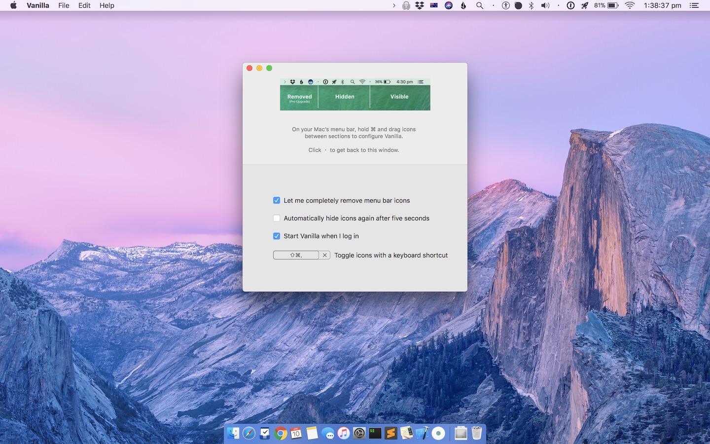Vanilla menu bar app