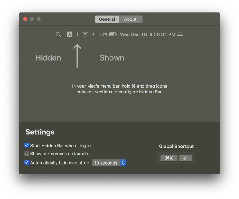 Hidden Bar menu bar app