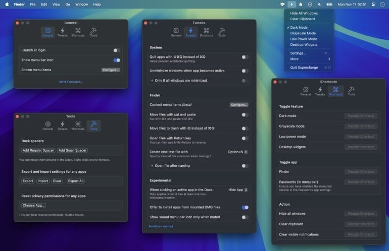 Supercharge menu bar app