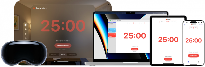 Focused Work — Pomodoro timer on Apple Vision Pro, Mac, iPad, and iPhone