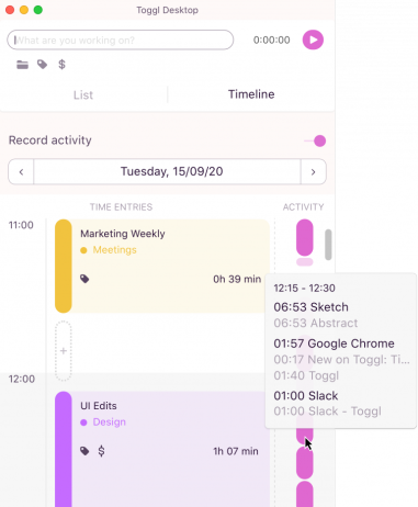 Toggl Track manual timer for Mac