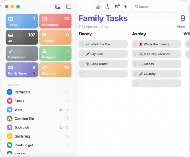 Apple Reminders app on Mac