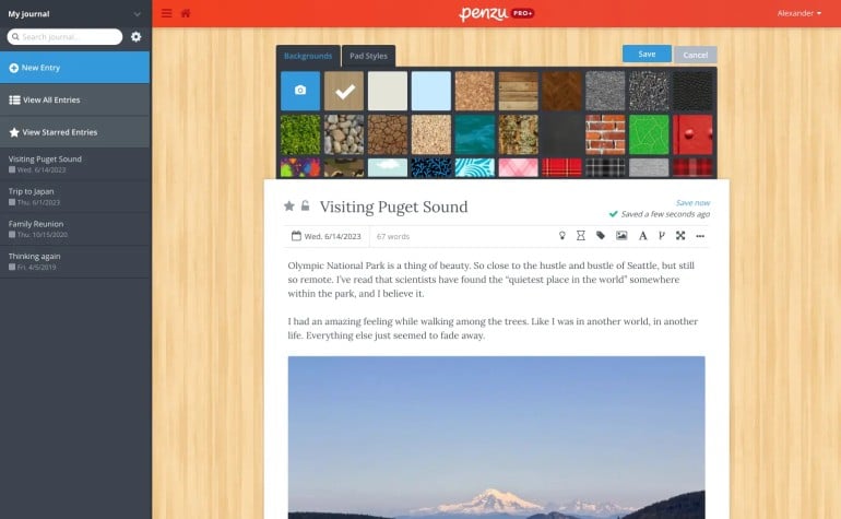 Penzu journaling app for Mac