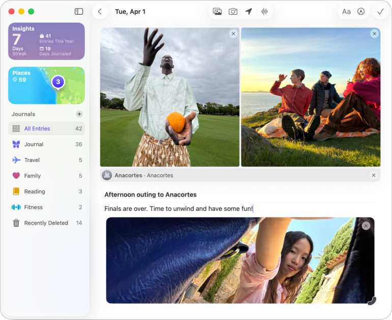 Apple Journal app on Mac
