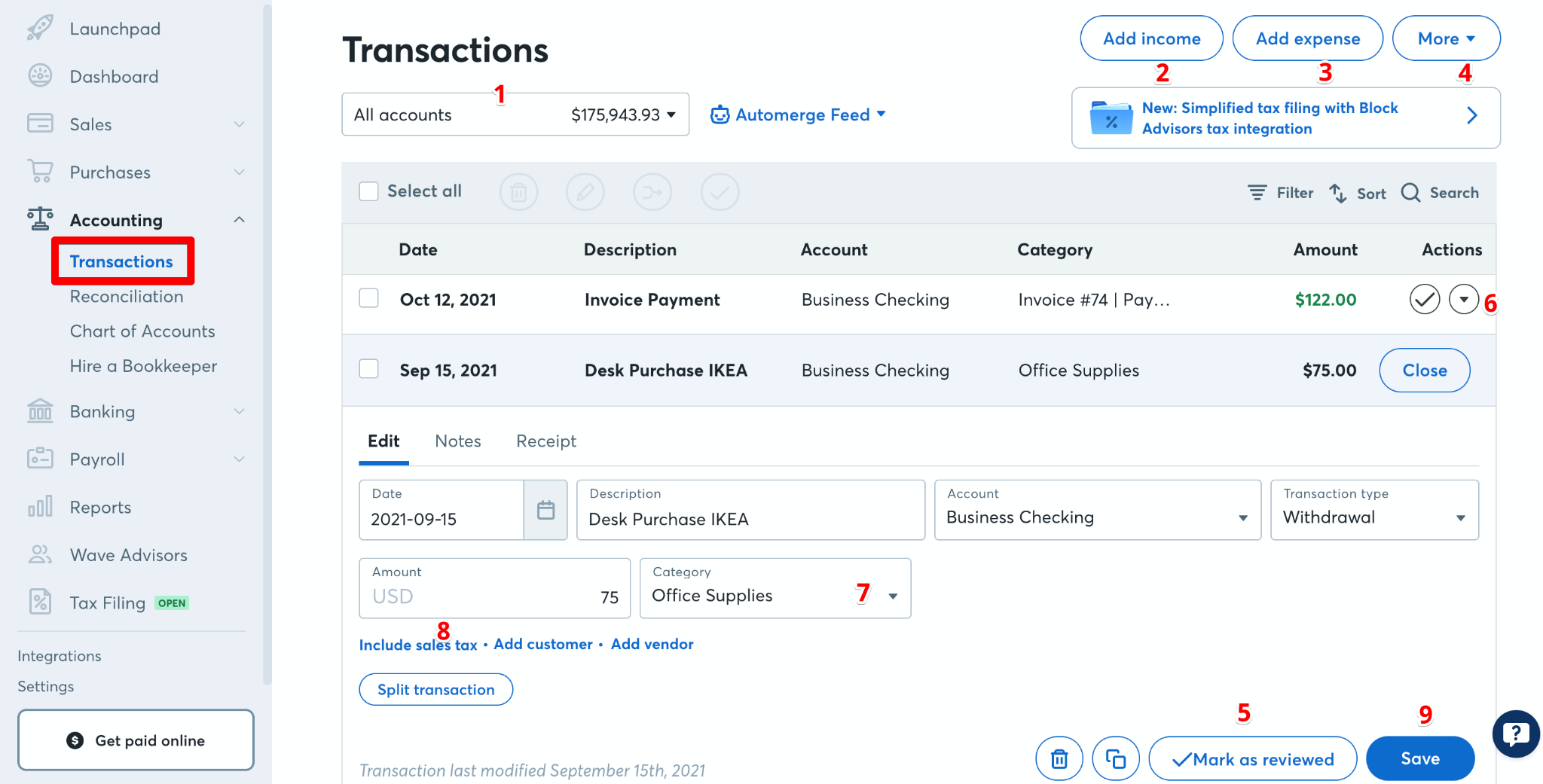 Wave accounting dashboard