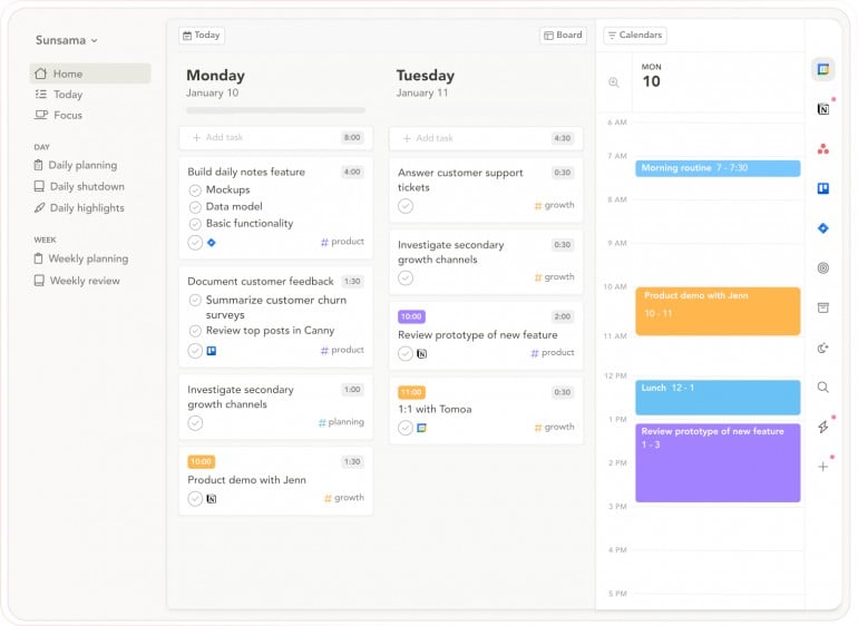 Sunsama timeboxing and daily planning on Mac