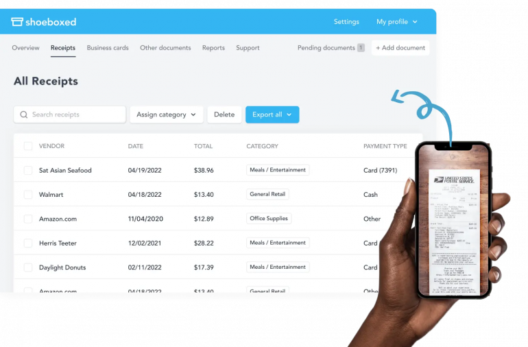 Shoeboxed receipt scanning dashboard