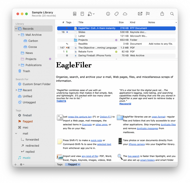 EagleFiler document archive on Mac