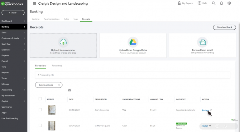 QuickBooks Online receipt capture on Mac