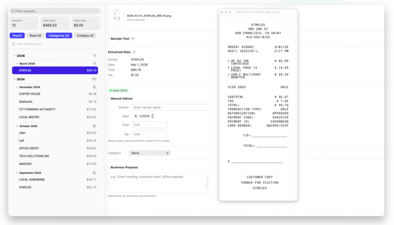 Receipt Matrix local receipt scanner for Mac