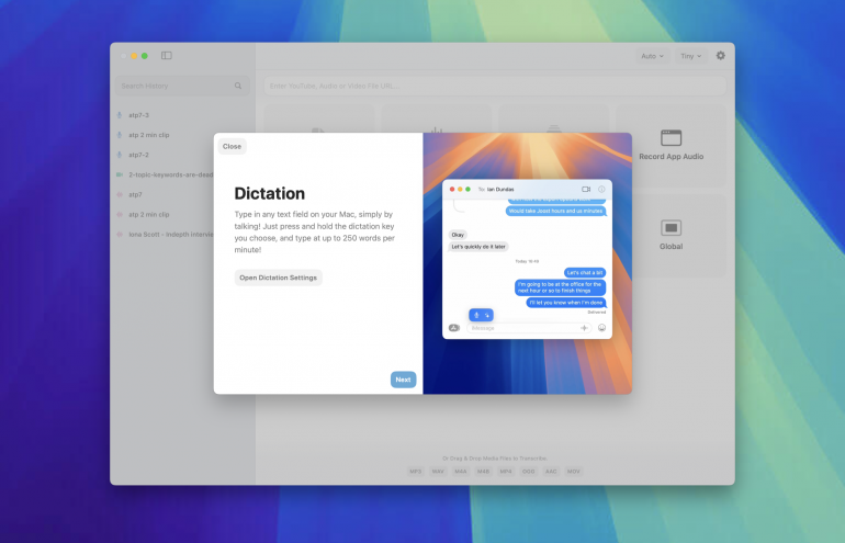 MacWhisper dictation on Mac