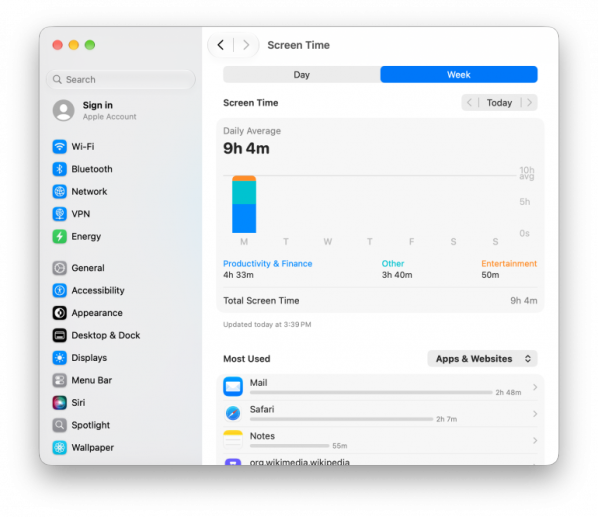 Screenshot von Bildschirmzeit in den Systemeinstellungen des Mac