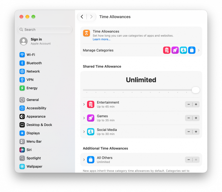 Time Allowances in Screen Time on macOS 27