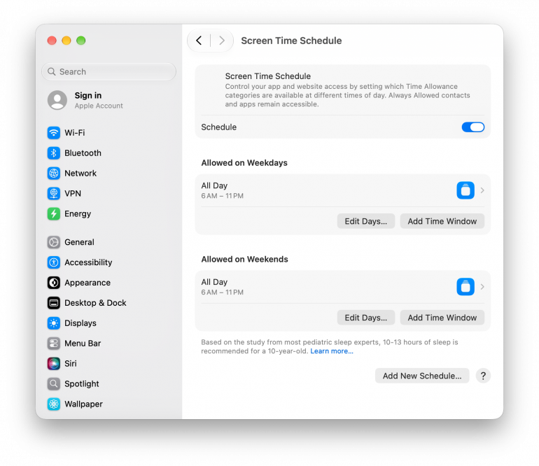 Screen Time Schedule on macOS 27